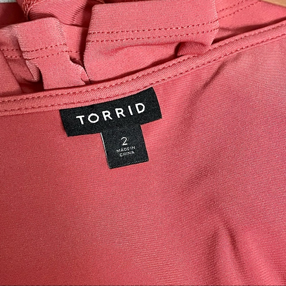TORRID Rose Pink Knit Ruffle Tie Top Plus Size Dress Blouse Size 2X - Picture 6 of 6